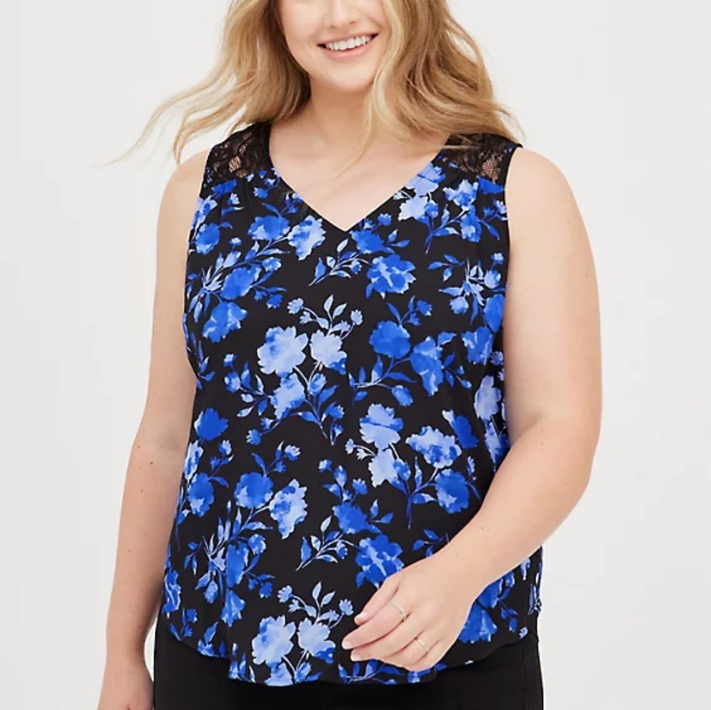 Torrid Black Floral Lace Georgette Tank